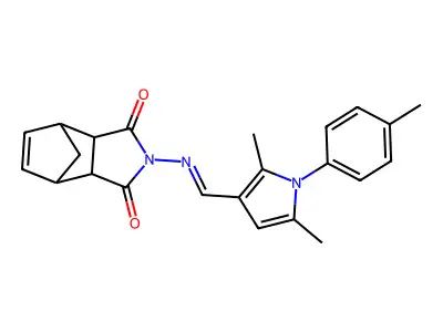 2-({[2,5-Dimethyl-1-(4-methylphenyl)-1H-pyrrol-3-yl]methylidene}amino)-3a,4,7,7a-tetrahydro-1H-4,7-methanoisoindole-1,3(2H)-dione structure