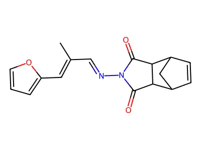 2-{[3-(Furan-2-yl)-2-methylprop-2-en-1-ylidene]amino}-3a,4,7,7a-tetrahydro-1H-4,7-methanoisoindole-1,3(2H)-dione structure