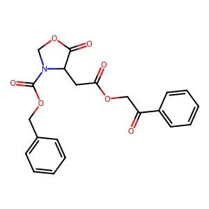 Benzyl 5-oxo-4-(2-oxo-2-phenacyloxyethyl)-1,3-oxazolidine-3-carboxylate structure