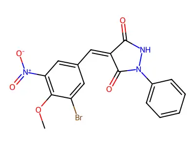 4-[(3-Bromo-4-methoxy-5-nitrophenyl)methylidene]-1-phenylpyrazolidine-3,5-dione structure