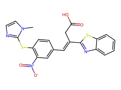 3-(1,3-benzothiazol-2-yl)-4-[4-(1-methylimidazol-2-yl)sulfanyl-3-nitrophenyl]but-3-enoic acid structure