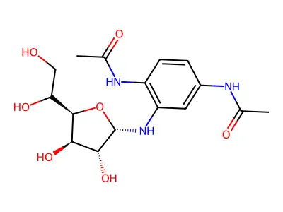 N-{2,5-Bis[(1-hydroxyethylidene)amino]phenyl}hexofuranosylamine structure