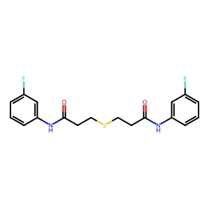 3-[3-(3-fluoroanilino)-3-oxopropyl]sulfanyl-N-(3-fluorophenyl)propanamide structure