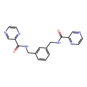 N-[[3-[(pyrazine-2-carbonylamino)methyl]phenyl]methyl]pyrazine-2-carboxamide structure