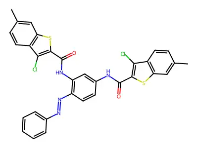 3-chloro-N-[3-[(3-chloro-6-methyl-1-benzothiophene-2-carbonyl)amino]-4-phenyldiazenylphenyl]-6-methyl-1-benzothiophene-2-carboxamide structure