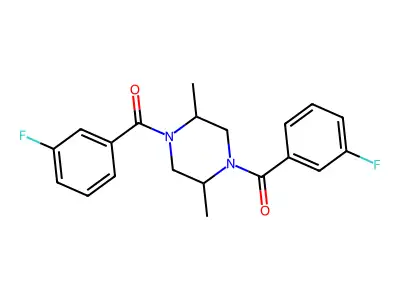 1,4-Bis(3-fluorobenzoyl)-2,5-dimethylpiperazine structure