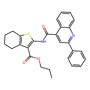 propyl 2-[(2-phenylquinoline-4-carbonyl)amino]-4,5,6,7-tetrahydro-1-benzothiophene-3-carboxylate structure