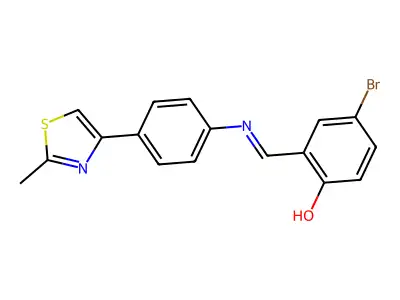 (E)-4-bromo-2-(((4-(2-methylthiazol-4-yl)phenyl)imino)methyl)phenol structure