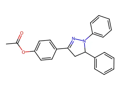 4-(1,5-diphenyl-4,5-dihydro-1H-pyrazol-3-yl)phenyl acetate structure