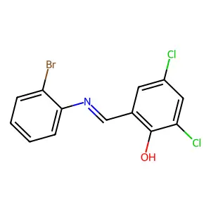 2-((2-Bromo-phenylimino)-methyl)-4,6-dichloro-phenol structure