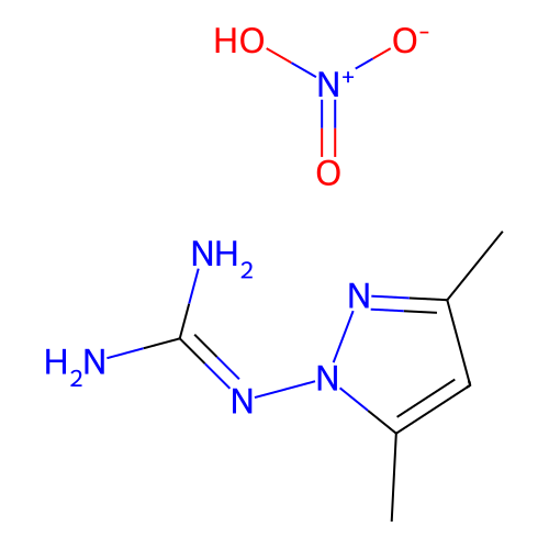 Guanidine, N-(3,5-dimethyl-1H-pyrazol-1-yl)-, nitrate (1:1) structure