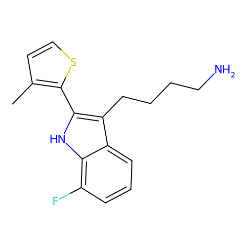 4-[7-fluoro-2-(3-methylthiophen-2-yl)-1H-indol-3-yl]butan-1-amine structure