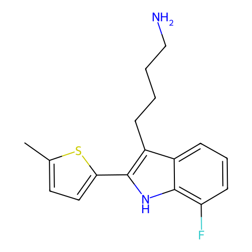 4-[7-fluoro-2-(5-methylthiophen-2-yl)-1H-indol-3-yl]butan-1-amine structure