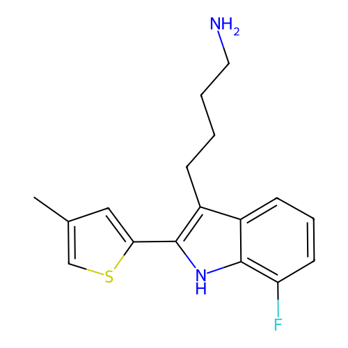 4-[7-fluoro-2-(4-methylthiophen-2-yl)-1H-indol-3-yl]butan-1-amine structure