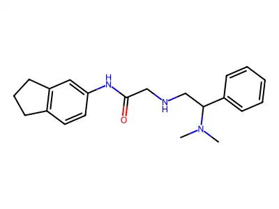 N-(2,3-dihydro-1H-inden-5-yl)-2-[[2-(dimethylamino)-2-phenylethyl]amino]acetamide structure