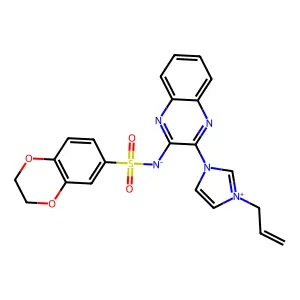 2,3-dihydro-1,4-benzodioxin-6-ylsulfonyl-[3-(3-prop-2-enylimidazol-3-ium-1-yl)quinoxalin-2-yl]azanide structure