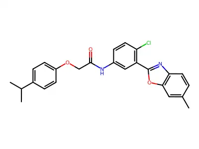 N-[4-chloro-3-(6-methyl-1,3-benzoxazol-2-yl)phenyl]-2-[4-(propan-2-yl)phenoxy]acetamide structure