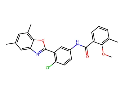 N-[4-chloro-3-(5,7-dimethyl-1,3-benzoxazol-2-yl)phenyl]-2-methoxy-3-methylbenzamide structure