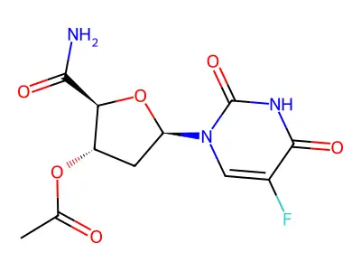 1,2-Dideoxy-1-(5-fluoro-3,4-dihydro-2,4-dioxo-1(2H)-pyrimidinyl)-beta-D-erythro-pentofuranuronamide 3-acetate structure
