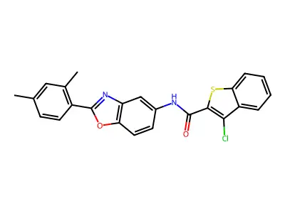 3-chloro-N-[2-(2,4-dimethylphenyl)-1,3-benzoxazol-5-yl]-1-benzothiophene-2-carboxamide structure