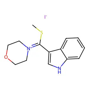 Morpholinium, 4-(3-indolyl(methylthio)methylene)-, iodide structure