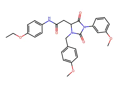 N-(4-ethoxyphenyl)-2-[1-(3-methoxyphenyl)-3-[(4-methoxyphenyl)methyl]-2,5-dioxoimidazolidin-4-yl]acetamide structure