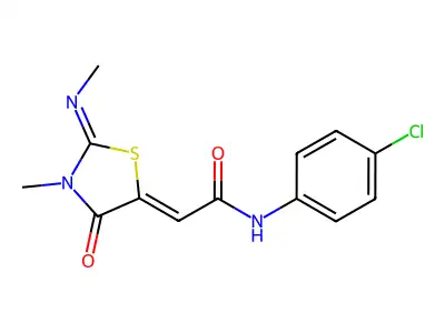 N-(4-chlorophenyl)-2-(3-methyl-2-methylimino-4-oxo-1,3-thiazolidin-5-ylidene)acetamide structure