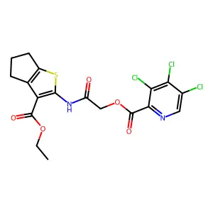 [2-[(3-ethoxycarbonyl-5,6-dihydro-4H-cyclopenta[b]thiophen-2-yl)amino]-2-oxoethyl] 3,4,5-trichloropyridine-2-carboxylate structure