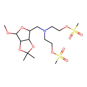 2-[(4-methoxy-2,2-dimethyl-3a,4,6,6a-tetrahydrofuro[3,4-d][1,3]dioxol-6-yl)methyl-(2-methylsulfonyloxyethyl)amino]ethyl methanesulfonate structure