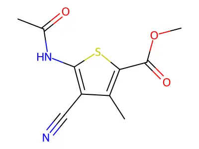 Methyl 5-acetamido-4-cyano-3-methylthiophene-2-carboxylate structure