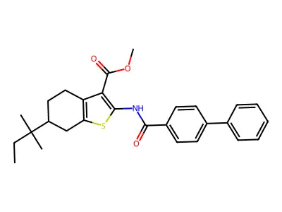 methyl 6-(2-methylbutan-2-yl)-2-[(4-phenylbenzoyl)amino]-4,5,6,7-tetrahydro-1-benzothiophene-3-carboxylate structure