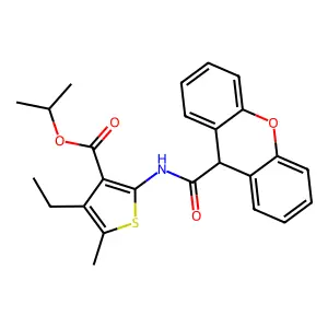 isopropyl 4-ethyl-5-methyl-2-[(9H-xanthen-9-ylcarbonyl)amino]-3-thiophenecarboxylate structure