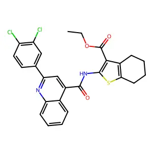 ethyl 2-[[2-(3,4-dichlorophenyl)quinoline-4-carbonyl]amino]-4,5,6,7-tetrahydro-1-benzothiophene-3-carboxylate structure