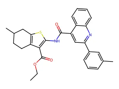 ethyl 6-methyl-2-({[2-(3-methylphenyl)-4-quinolinyl]carbonyl}amino)-4,5,6,7-tetrahydro-1-benzothiophene-3-carboxylate structure