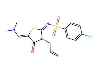 4-chloro-N-[5-(dimethylaminomethylidene)-4-oxo-3-prop-2-enyl-1,3-thiazolidin-2-ylidene]benzenesulfonamide structure