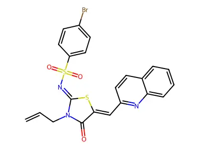 4-bromo-N-[4-oxo-3-prop-2-enyl-5-(quinolin-2-ylmethylidene)-1,3-thiazolidin-2-ylidene]benzenesulfonamide structure