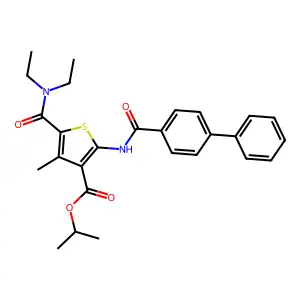 propan-2-yl 5-(diethylcarbamoyl)-4-methyl-2-[(4-phenylbenzoyl)amino]thiophene-3-carboxylate structure