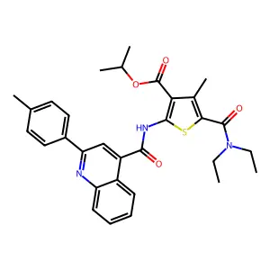 propan-2-yl 5-(diethylcarbamoyl)-4-methyl-2-[[2-(4-methylphenyl)quinoline-4-carbonyl]amino]thiophene-3-carboxylate structure