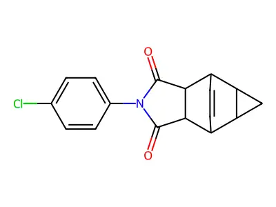 2-(4-chlorophenyl)hexahydro-4,6-ethenocyclopropa[f]isoindole-1,3(2H,3aH)-dione structure