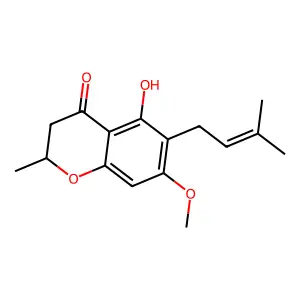 4H-1-Benzopyran-4-one, 2,3-dihydro-5-hydroxy-7-methoxy-2-methyl-6-(3-methyl-2-butenyl)- structure