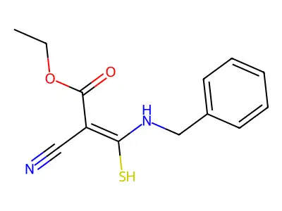 Ethyl 3-(benzylamino)-2-cyano-3-mercaptoacrylate structure