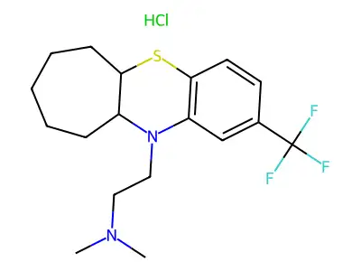 Benzo(b)cyclohepta(e)(1,4)thiazine, 5a,6,7,8,9,10,10a,11-octahydro-11-(2-(dimethylamino)ethyl)-2-trifluoromethyl-, hydrochloride structure