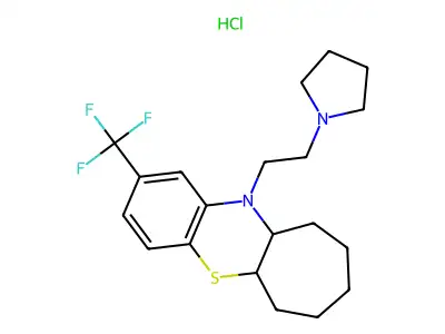 Benzo(b)cyclohepta(e)(1,4)thiazine, 5a,6,7,8,9,10,10a,11-octahydro-11-(2-(1-pyrrolidinyl)ethyl)-2-trifluoromethyl-, hydrochloride structure