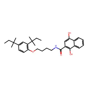 N-[4-[2,4-bis(2-methylbutan-2-yl)phenoxy]butyl]-1,4-dihydroxynaphthalene-2-carboxamide structure