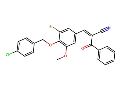 2-benzoyl-3-[3-bromo-4-[(4-chlorophenyl)methoxy]-5-methoxyphenyl]prop-2-enenitrile structure