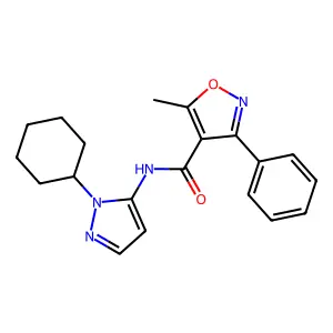 N-(2-cyclohexylpyrazol-3-yl)-5-methyl-3-phenyl-1,2-oxazole-4-carboxamide structure