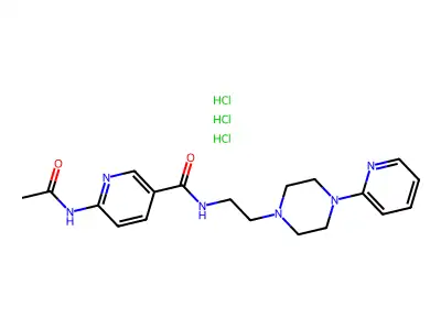 3-Pyridinecarboxamide, 6-(acetylamino)-N-(2-(4-(2-pyridinyl)-1-piperazinyl)ethyl)-, trihydrochloride structure