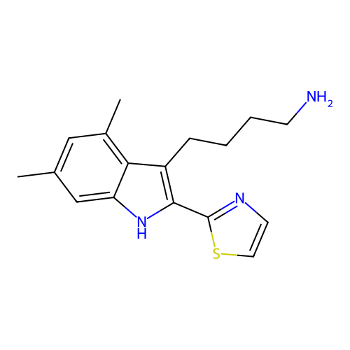 4-[4,6-dimethyl-2-(1,3-thiazol-2-yl)-1H-indol-3-yl]butan-1-amine structure
