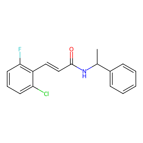 (E)-3-(2-chloro-6-fluorophenyl)-N-(1-phenylethyl)prop-2-enamide structure