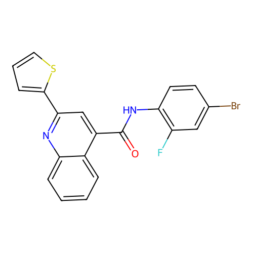 N-(4-bromo-2-fluorophenyl)-2-thiophen-2-ylquinoline-4-carboxamide structure